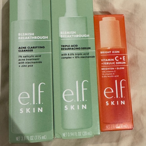 e.l.f. Skincare bundle acne cleanser vitamin C E triple acid resurfacing serum